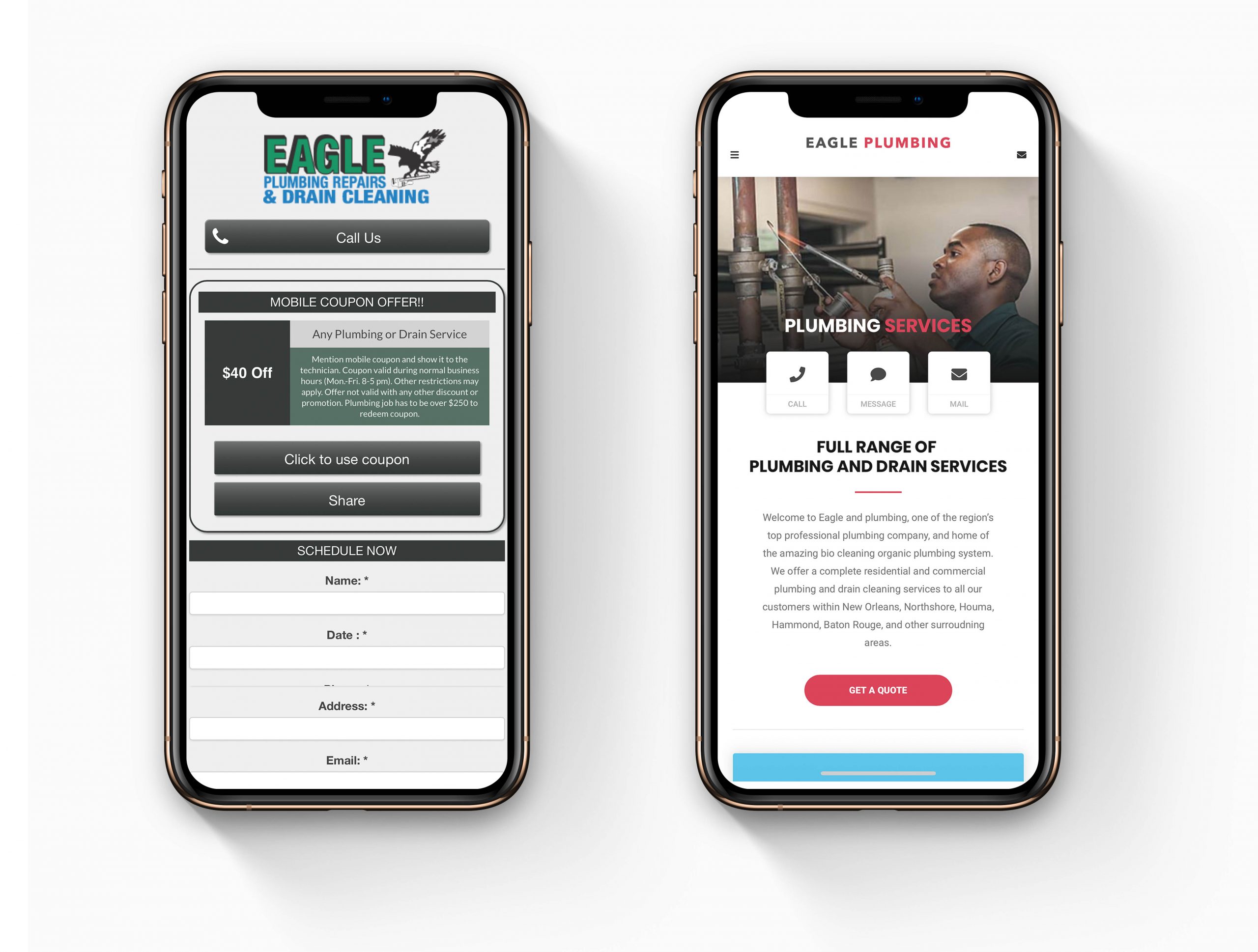 Before and After of Eagle Plumbing Mobile Site